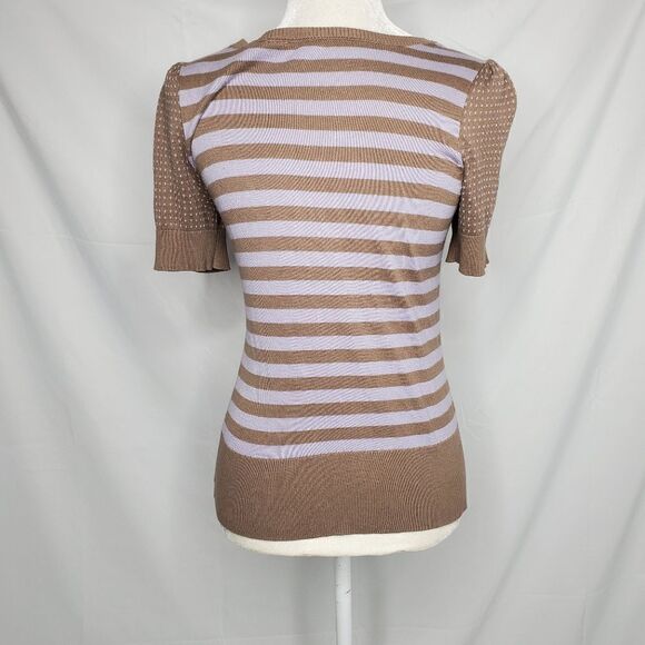 ANTHROPOLOGIE Moth cardigan Cattleya brown striped‎ short sleeve sweater S - Picture 6 of 10
